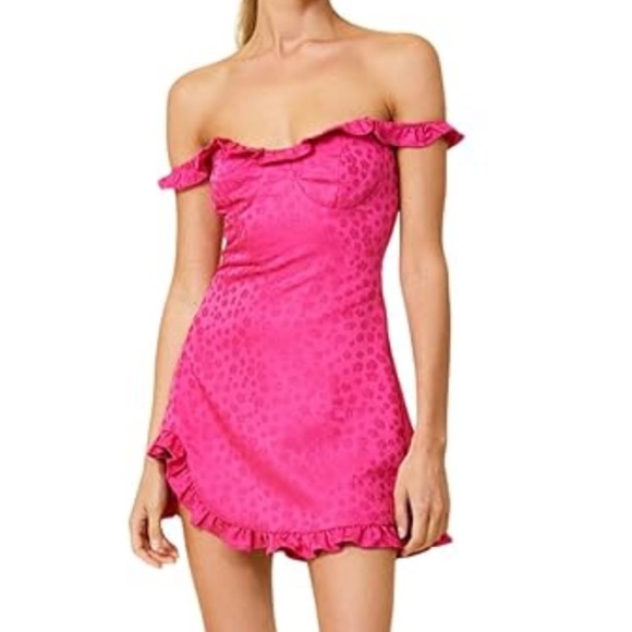 Line & Dot Dresses & Skirts - Line & Dot Hot Pink Penelope Mini Dress Ruffle Sleeve Off Shoulder Floral XS